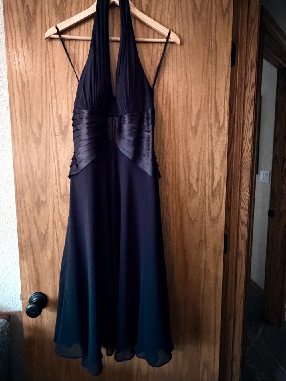 Elegant Navy Halter Evening Dress